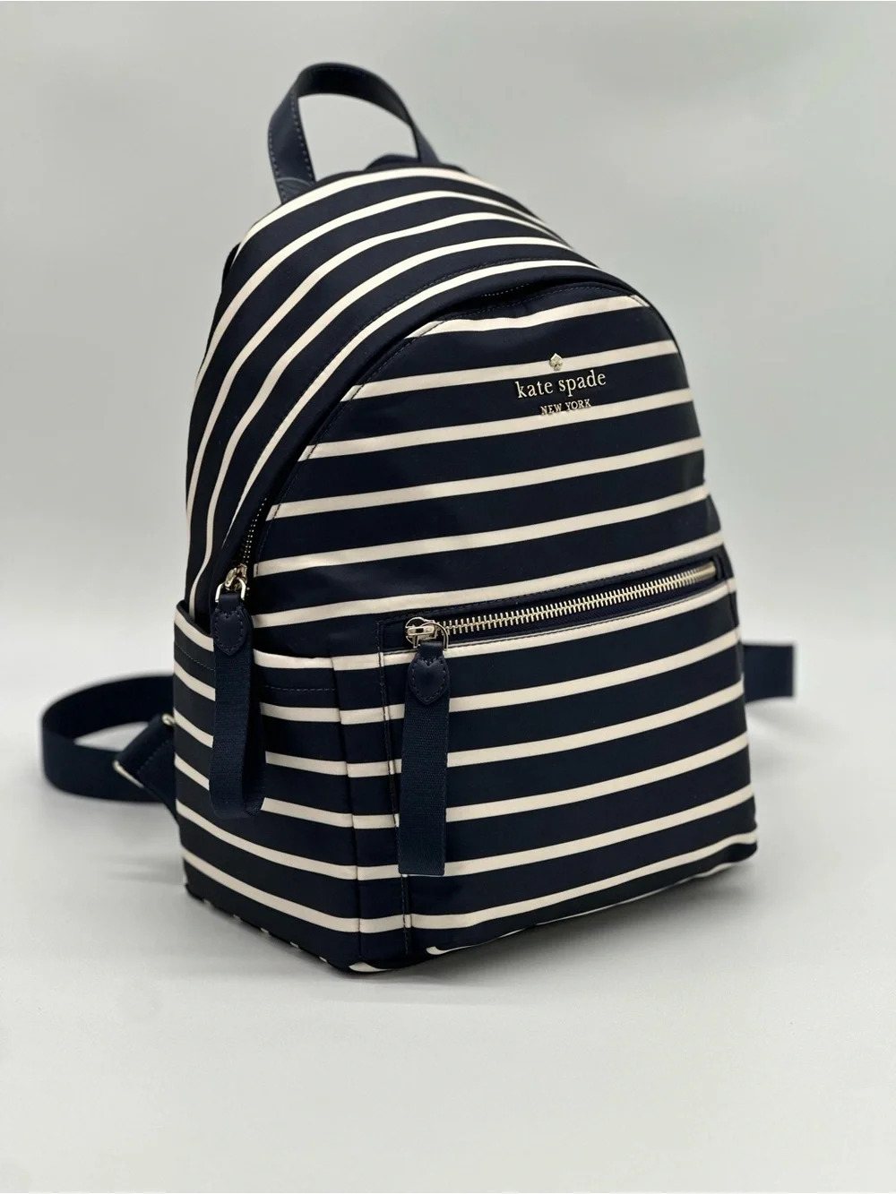 kate spade navy and white striped mini backpack with gold logo - Picture 11 of 11